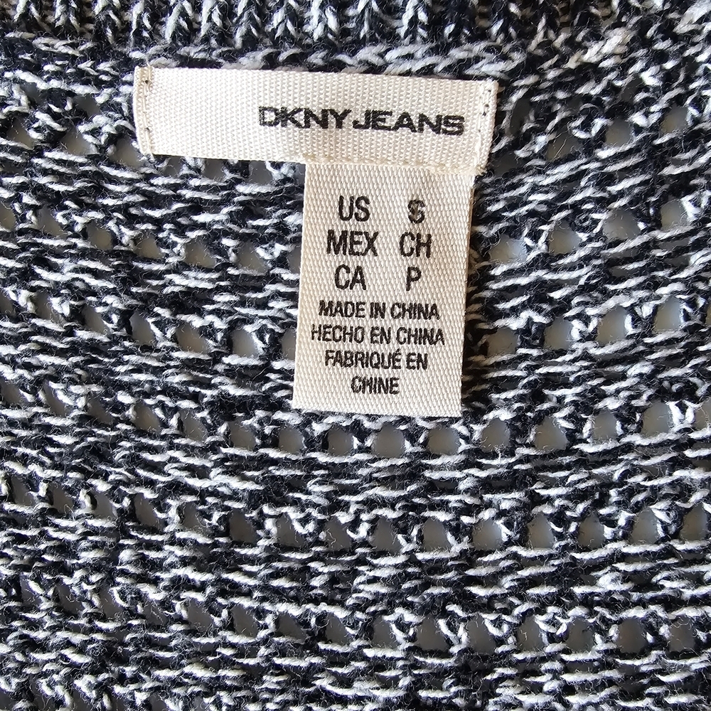 DKNY Loose Knit Deep V Neck Black White Buttoned Cardigan DKNY - Picture 3 of 16